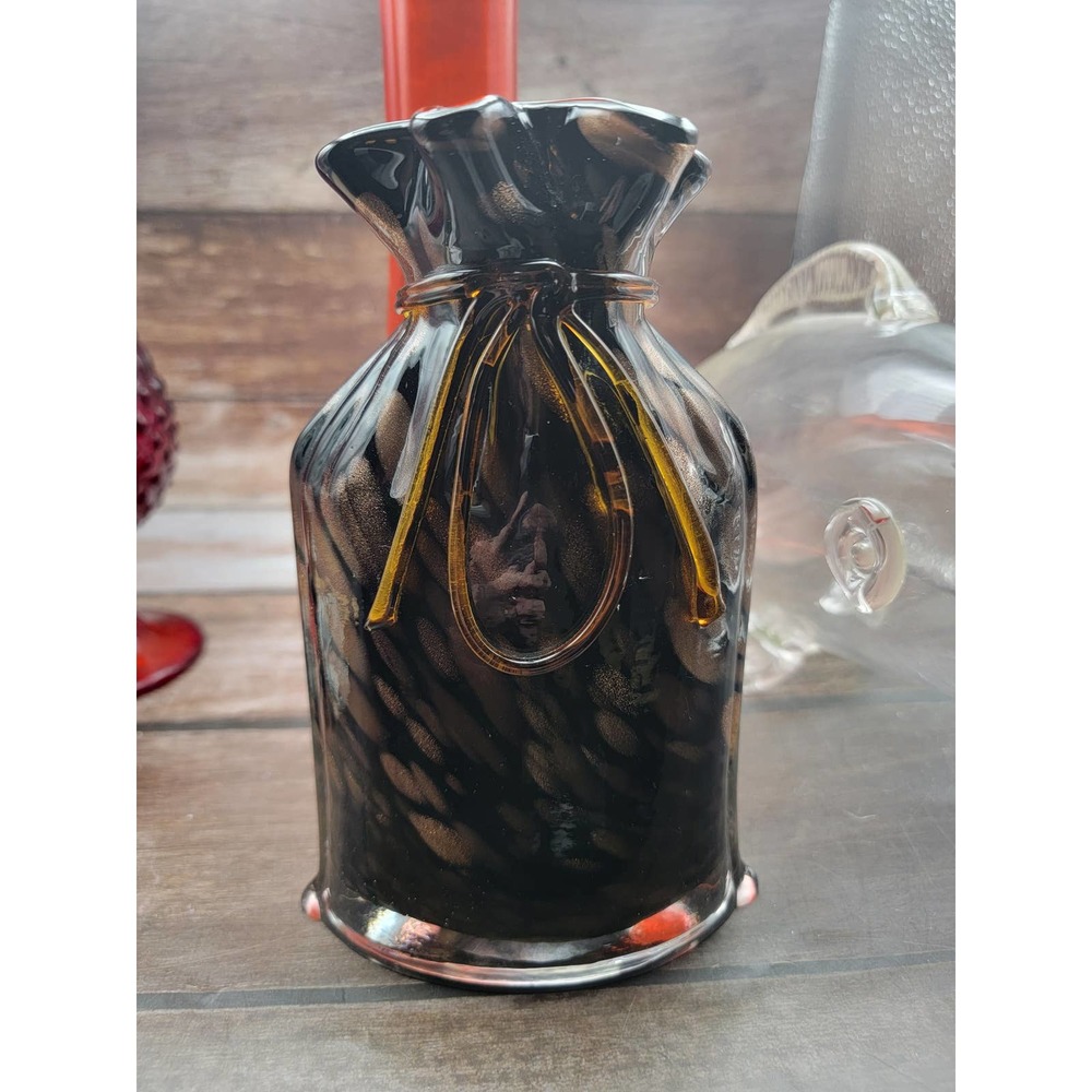 Gold and black bag style glass vase
